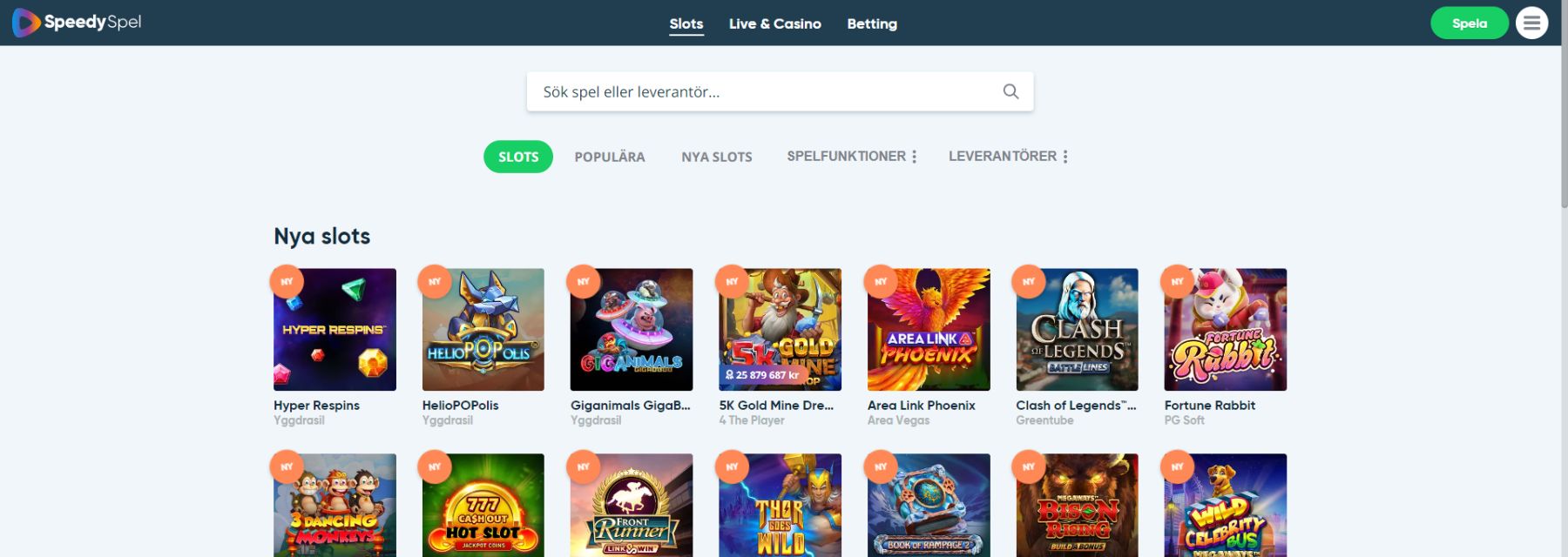 SpeedySpel casino spelutbud