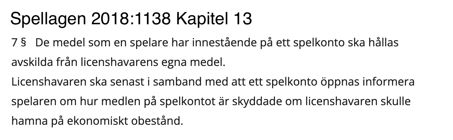 Utdrag från Spellagen kapitel 13