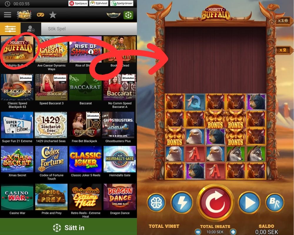 Här filtrerar vi slots och videoslots i filtersystemet
