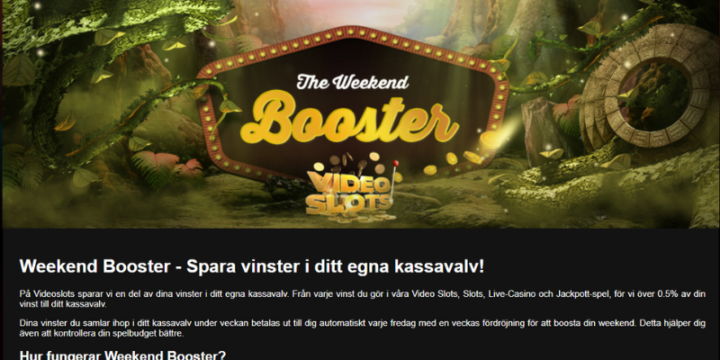 Videoslots Weekend booster är både en turnering och ett kassavalv, på sätt och vis