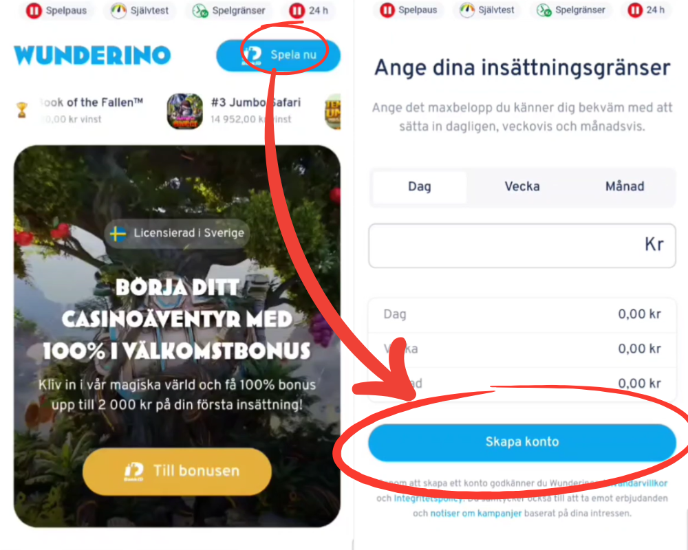 Wunderino registrering