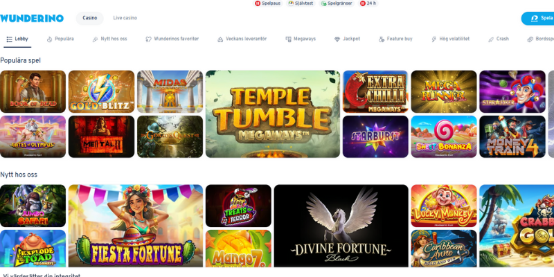 Wunderino casino spelutbud