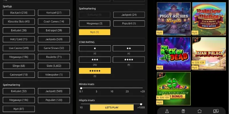 Hur man söker och filtrerar spel hos 44Aces.