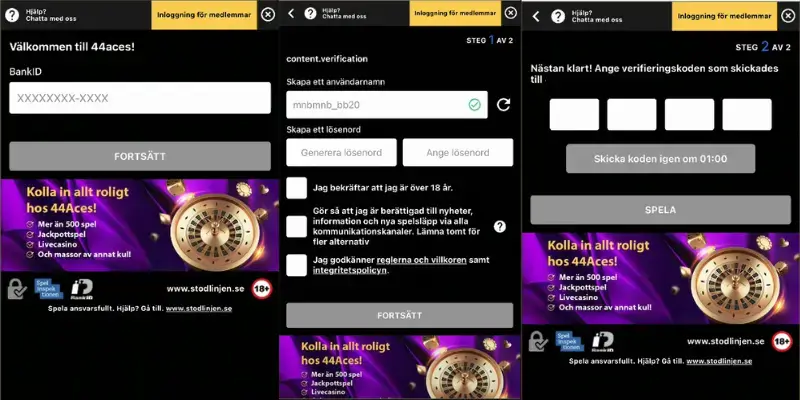 Registrering hos 44Aces.
