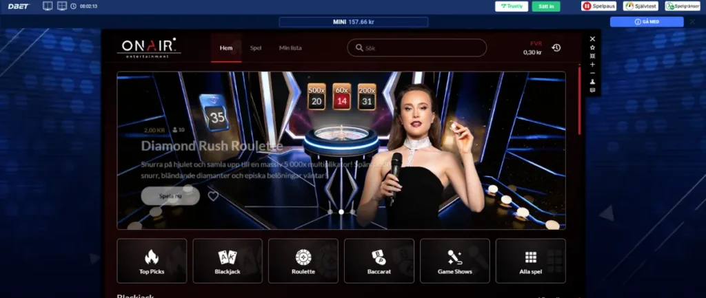 Livespelslobbyn från OnAir Entertainment hos DBet.