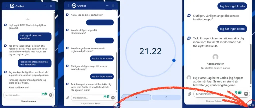 Här är ett av våra tester av livechatten hos DBet.