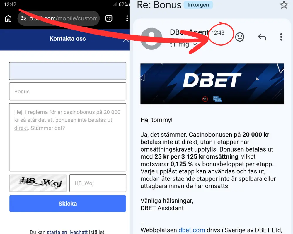 Kundtjänst via e-post hos DBet.