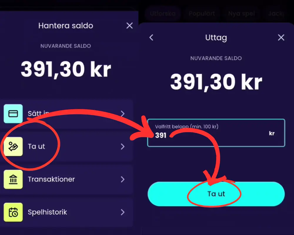 Hur du gör ett uttag från Funky Spins.
