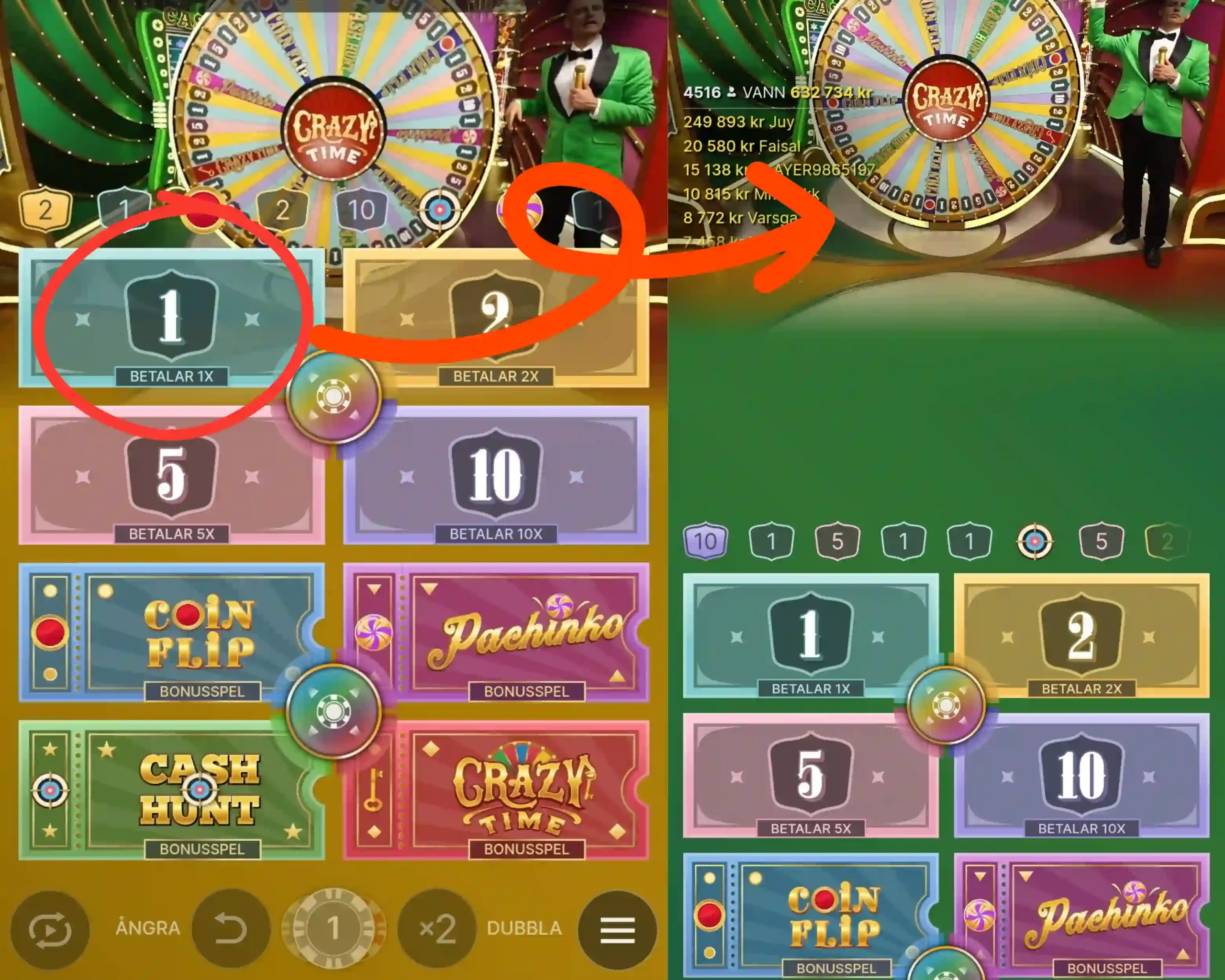 Crazy Time: placera din insats