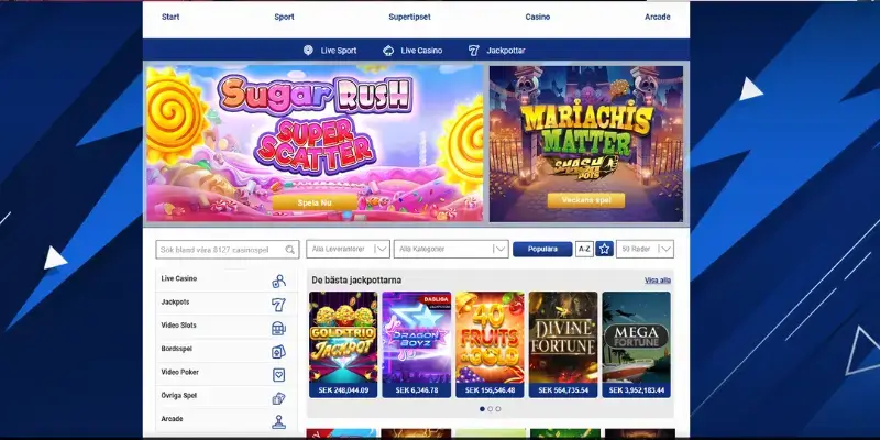 Dbet casinolobby och spelutbud