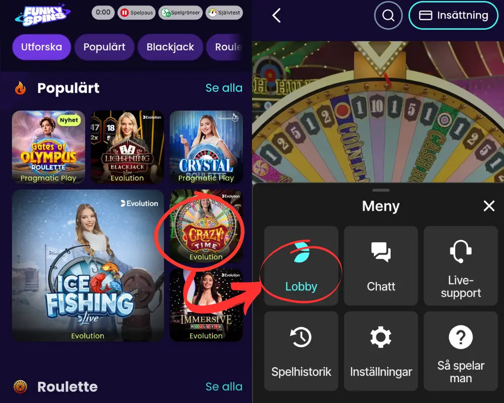 Livespel hos Funky Spins
