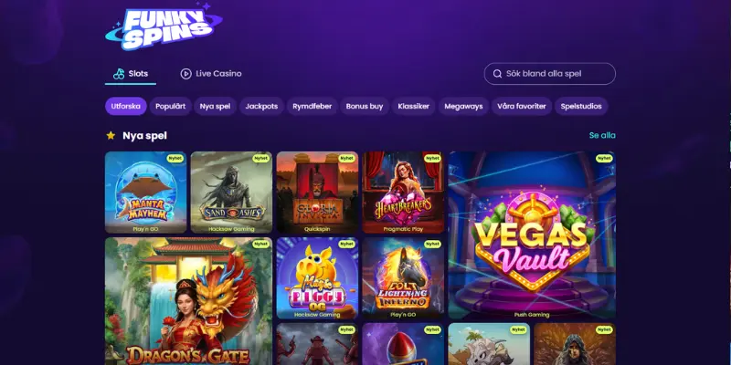 Casinolobbyn hos Funky Spins.