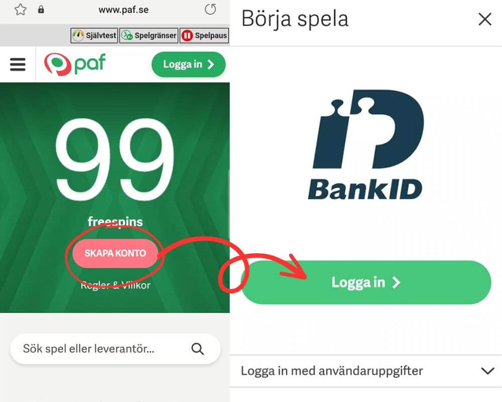 Registrering via BankID steg 1