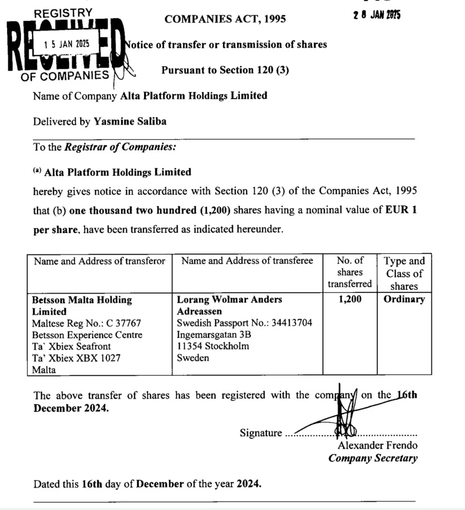 Lorang Wolmar Anders Andreassen köper Alta för €1,200