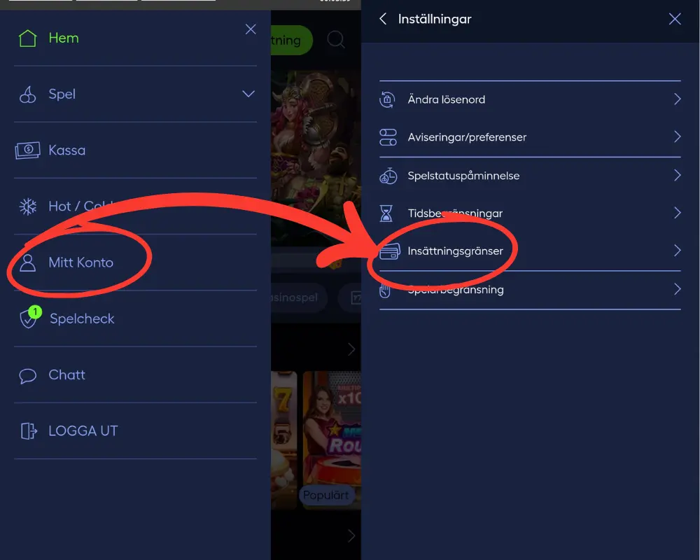 Hur du ändrar gränser hos PlayKasino: klicka på insättningsgränser