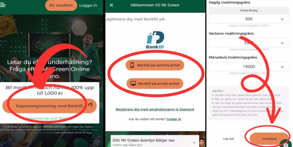 Registrering hos Mr Green.