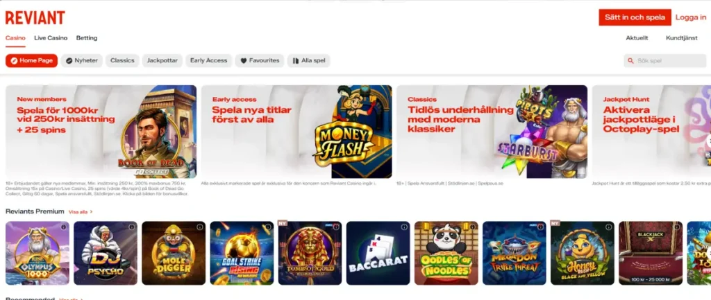 Spelutbudet hos Reviant
