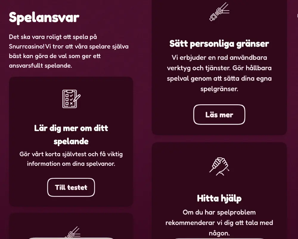 Information om spelansvar hos Snurr Casino