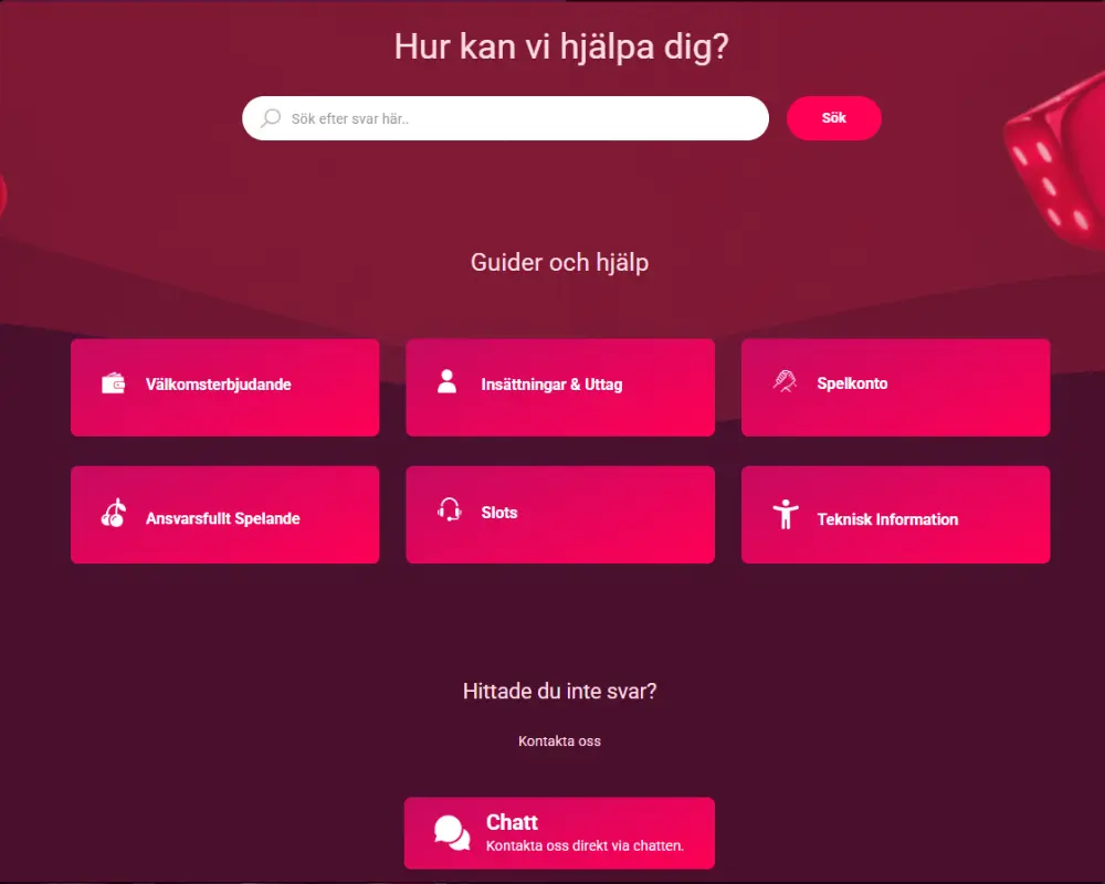 Kundtjänst och FAQ i hjälpcentret hos Snurr Casino.