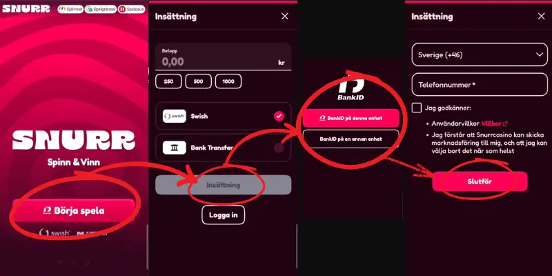 Registrering hos Snurr Casino