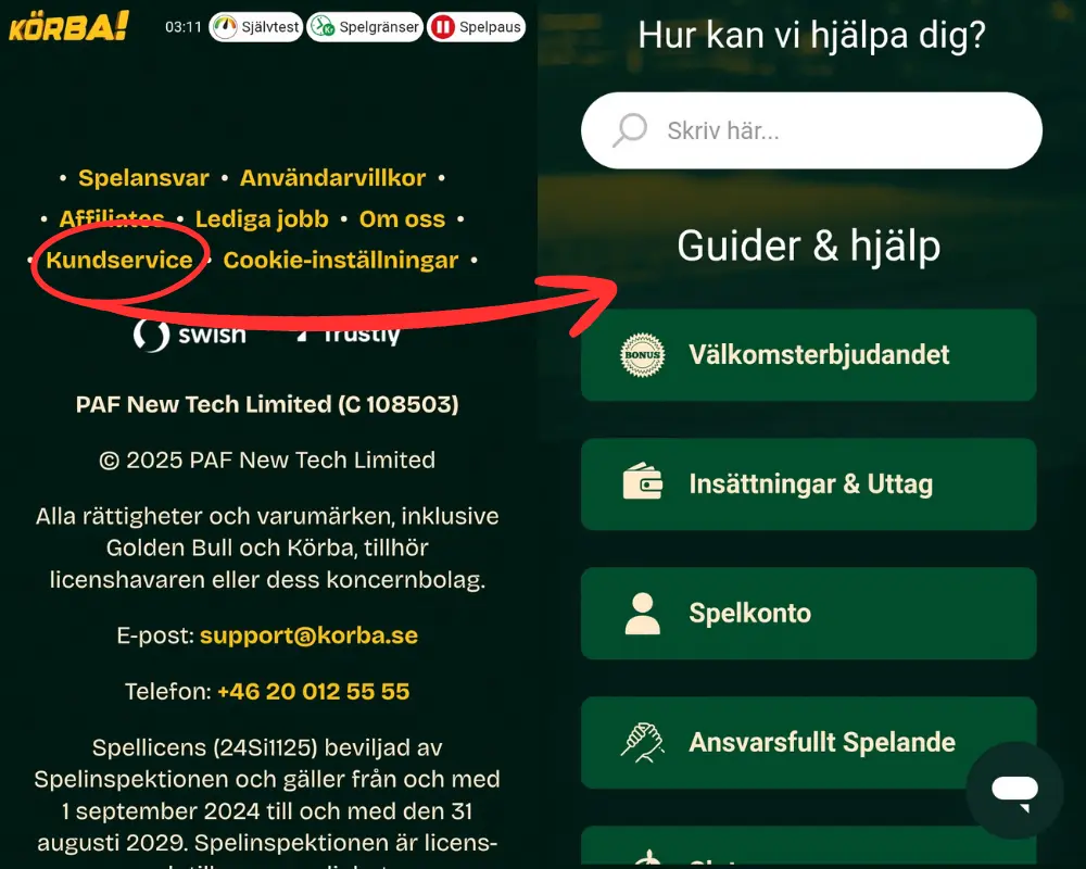 Vart du hittar hjälpcentret hos Körba.