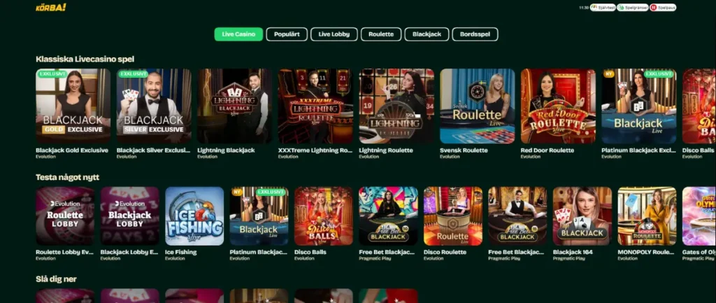 Live casinot hos Körba.se