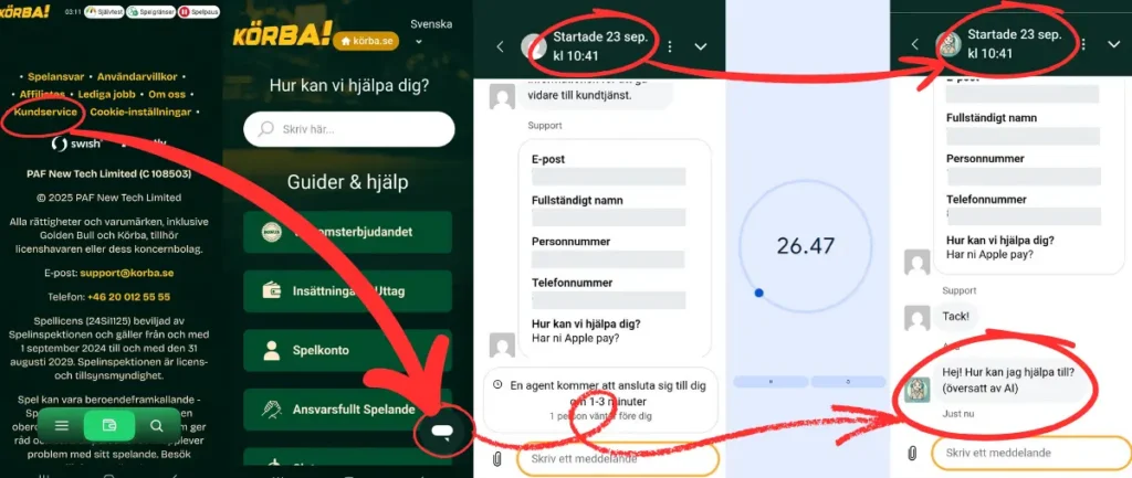 Här är ett av våra tester av livechatten hos Körba.se (2026).