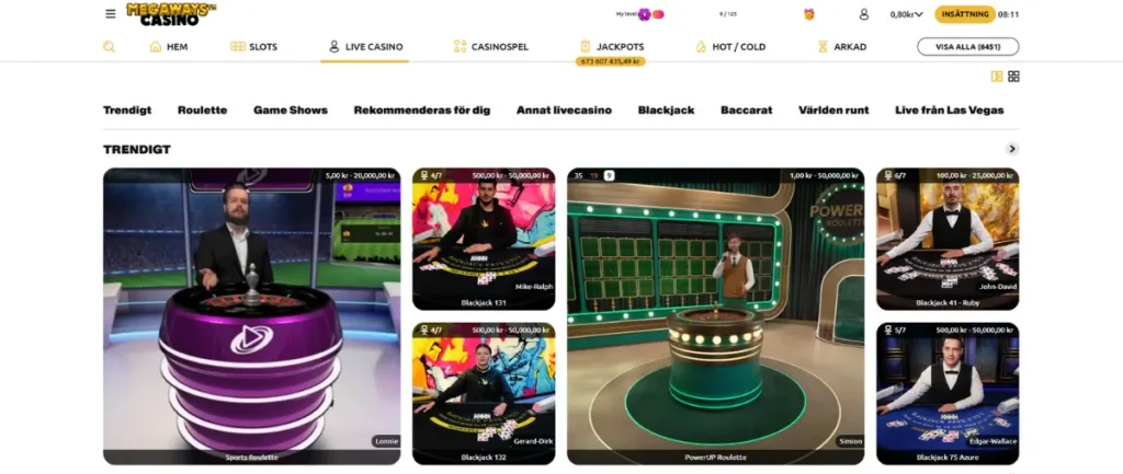 Megaways Casinos live casino.