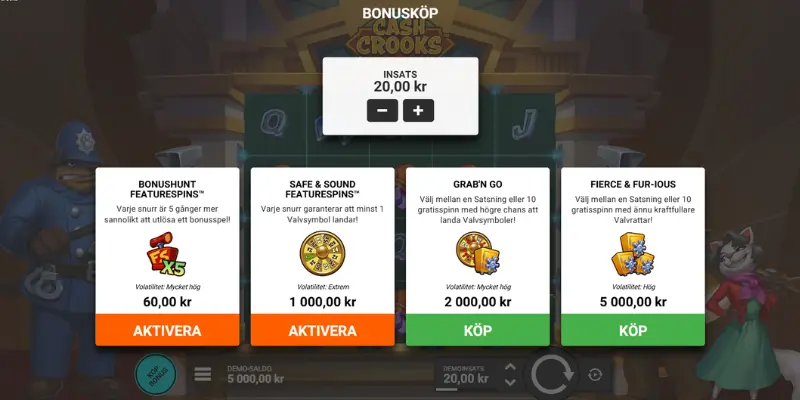 Skärmdump: alternativen för bonusköp i Cash Crooks.