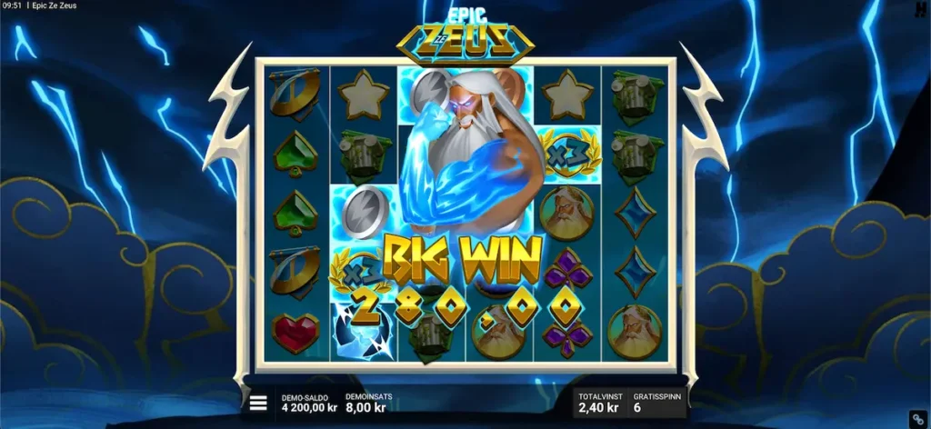 Skärmdump som visar en storvinst i Epic Ze Zeus