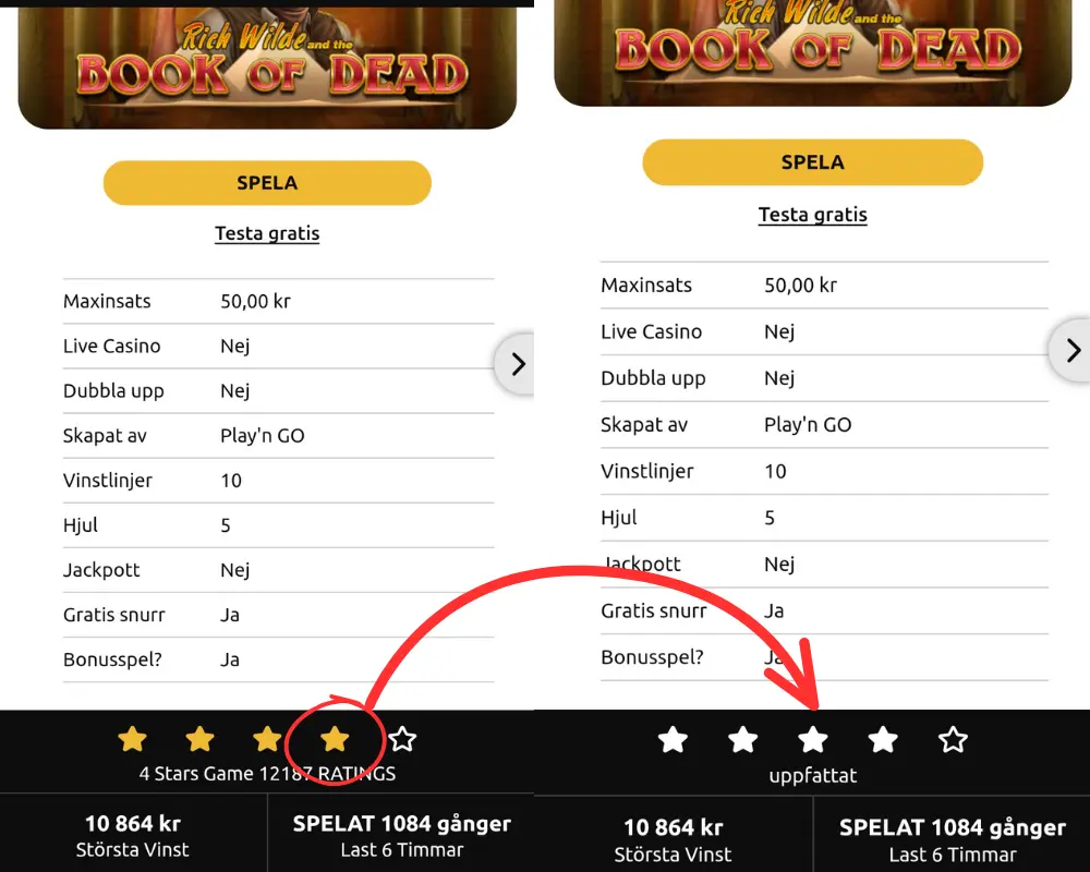 Hur du betygsätter ett spel hos Megaways Casino.