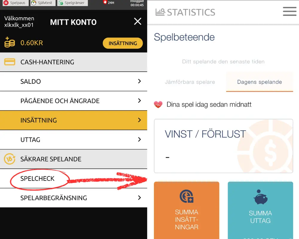 Spelcheck: statistik över spelbeteende över samtliga SkillOnNet casinon.
