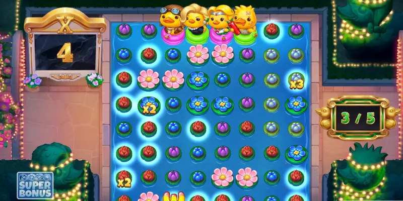 Skärmdump: Quackers slot demo.