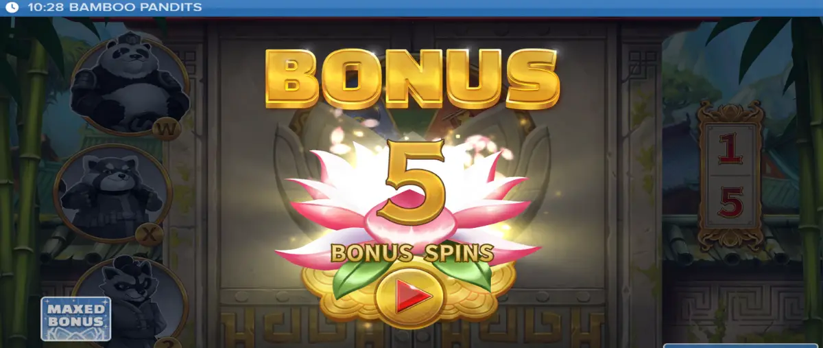 Skärmdump: free spins aktiveras i Bamboo Pandits.