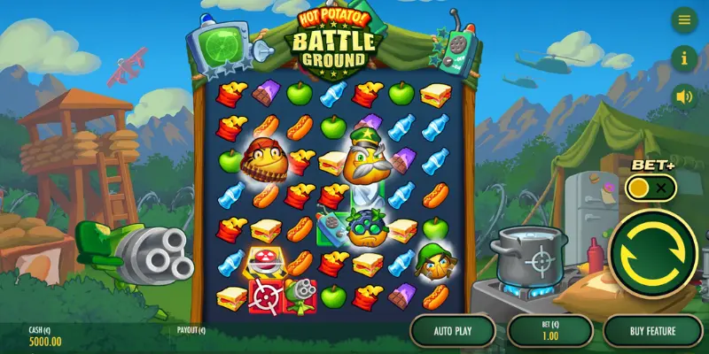 Skärmdump: spelplanen i Hot Potato Battleground.