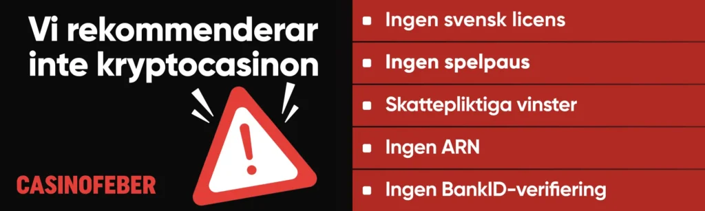 Casino med kryto är ej rekommenderat av Casinofeber
