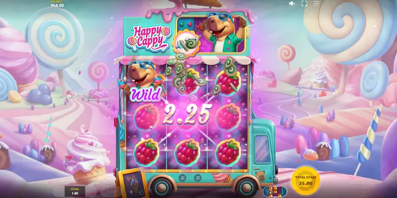 Skärmdump: spelplanen i Happy Cappy.