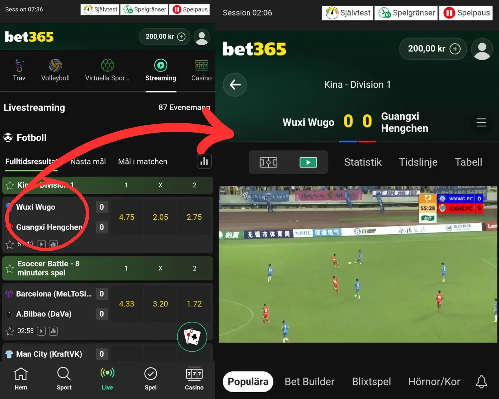Live betting och streaming hos Bet365.