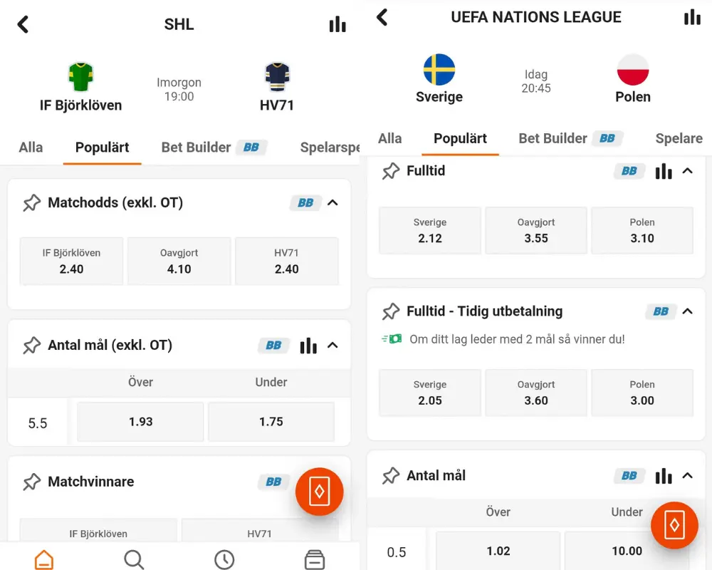 SHL och UEFA oddsjämförelse: LeoVegas.