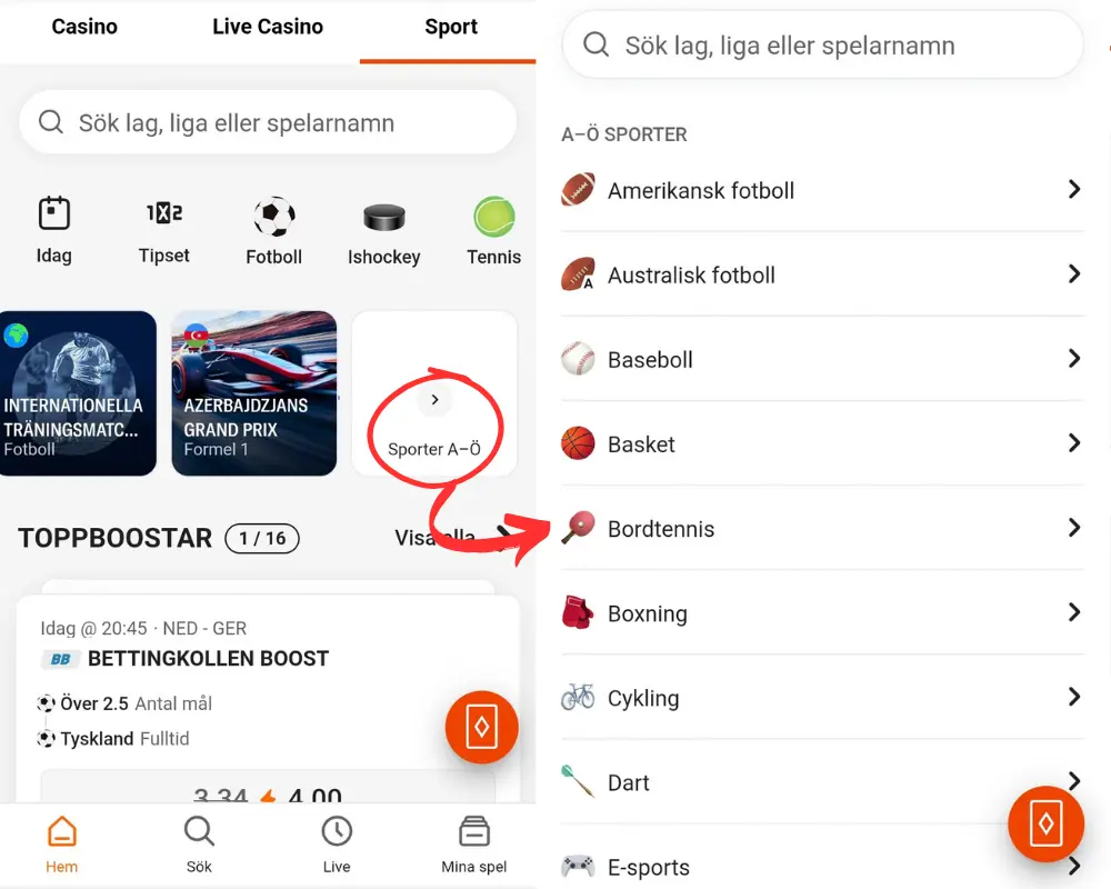 Alla sporter hos LeoVegas.