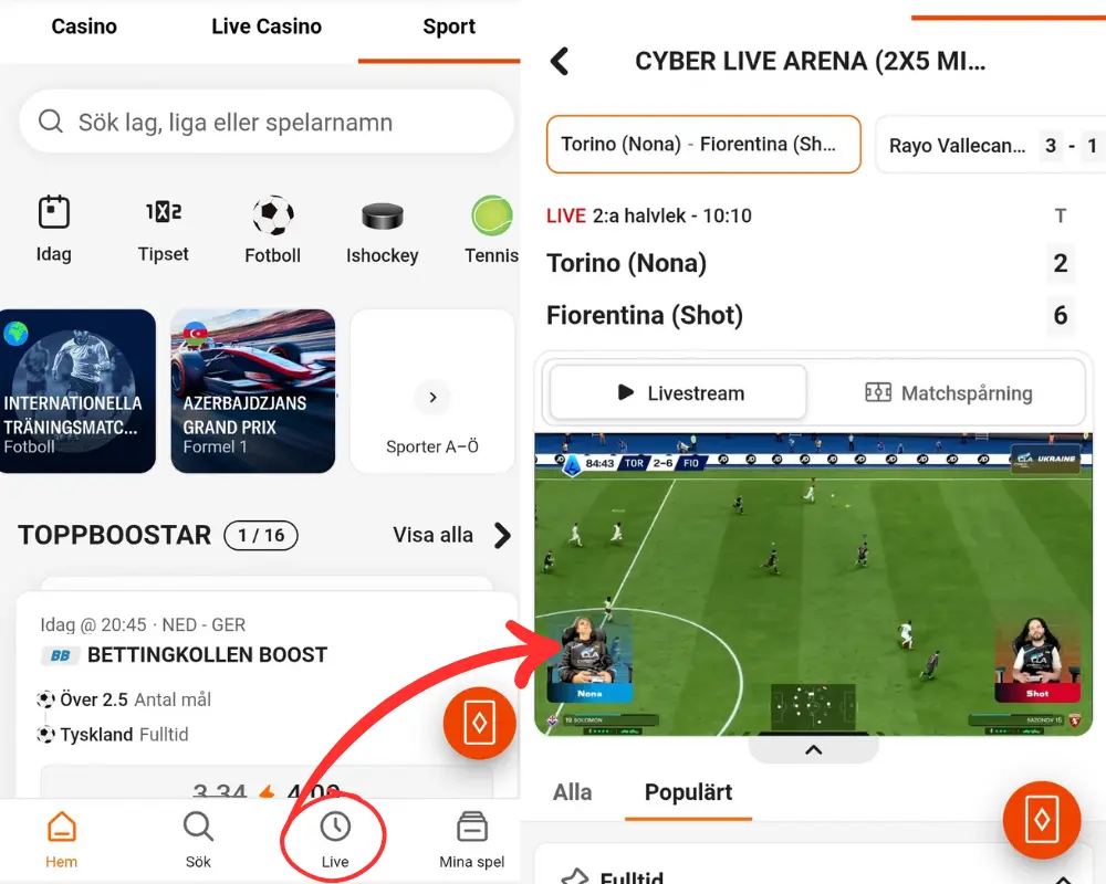 Live betting och streaming hos LeoVegas.