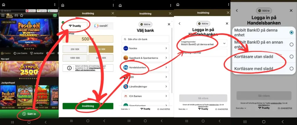 Mega Riches: insättning via Trustly och bankdosa.
