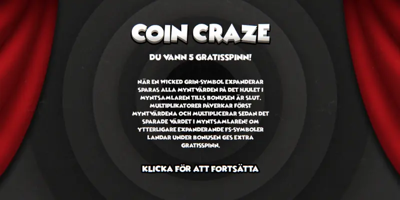 Skärmdump: en bonusrunda aktiveras i Wicked Grin.