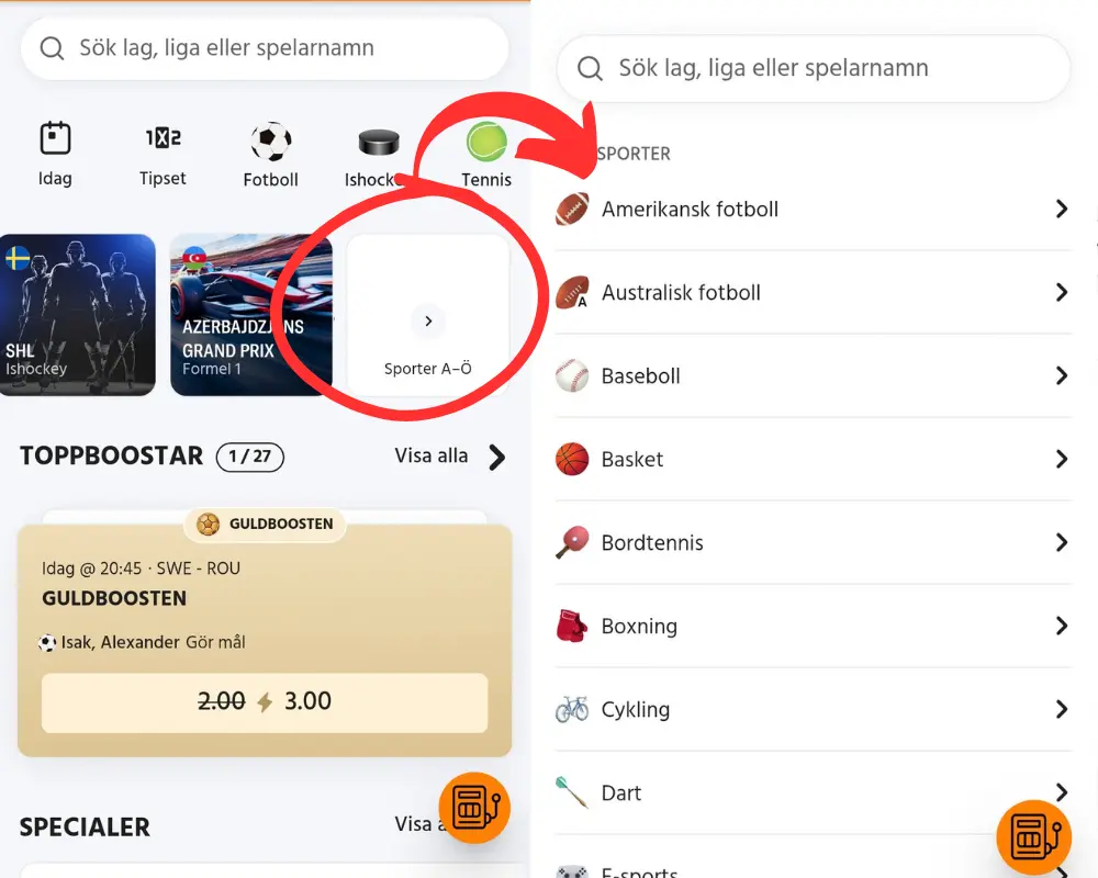 Alla sporter hos Expekt.