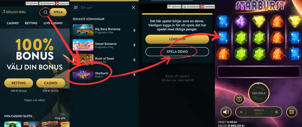 Hur du spelar demospel hos Golden Bull.