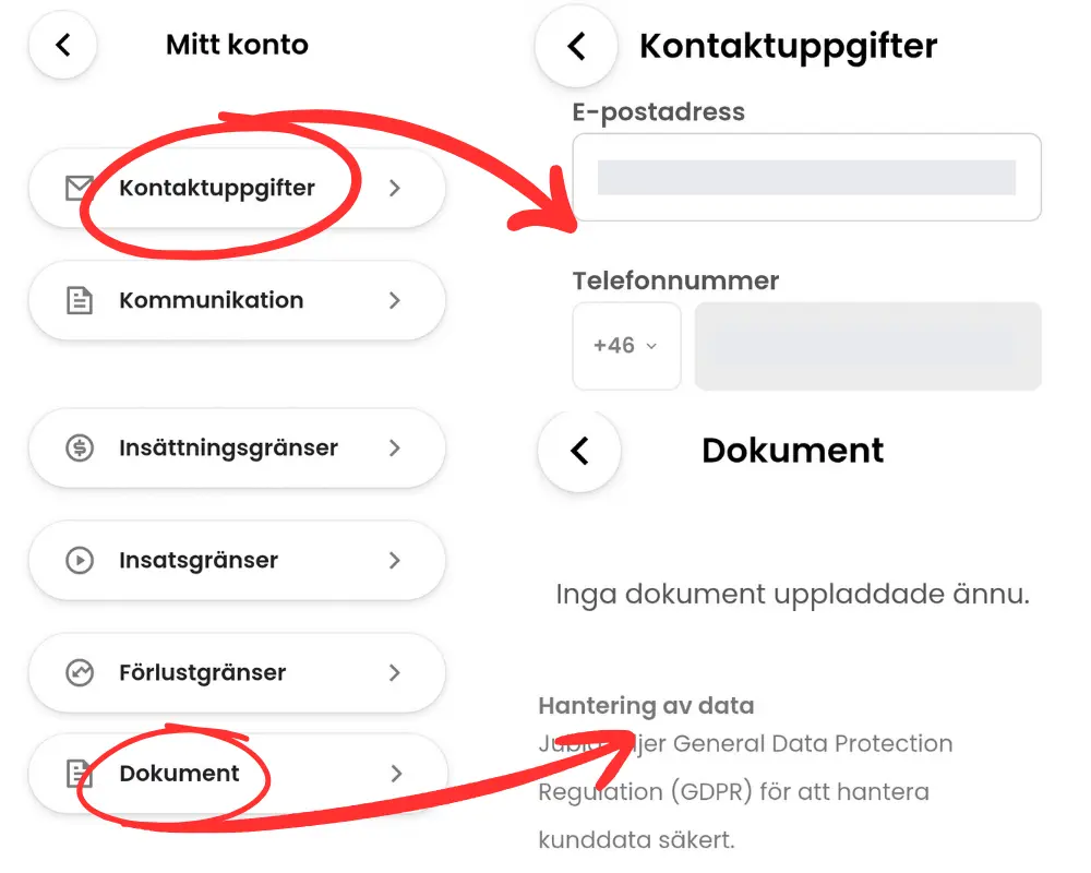 Kontoinformation och personuppgifter hos Jubla.