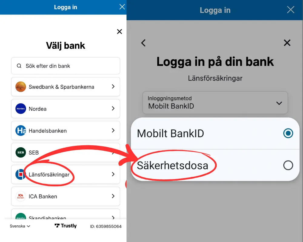 Inloggning via bankdosa hos Kungaslottet: Länsförsäkringar.