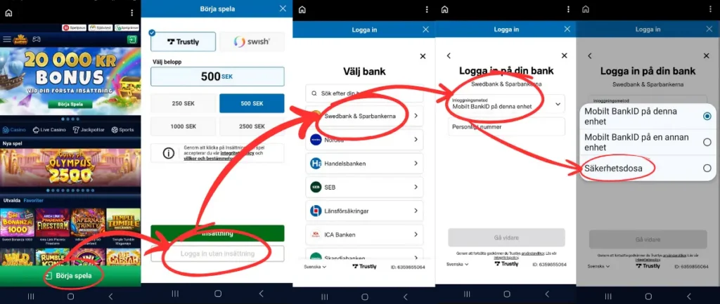 Kungaslottet: hur du loggar in via bankdosa (Swedbank & Sparbankerna).