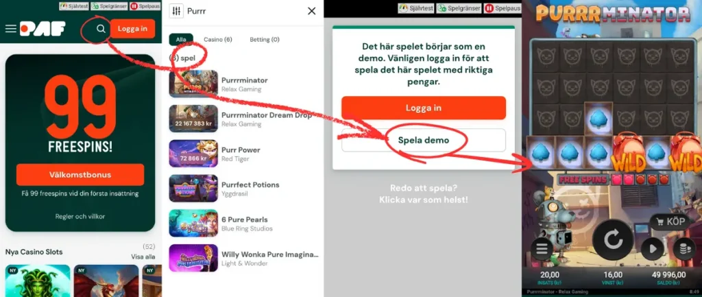 Hur du spelar demospel hos Paf.