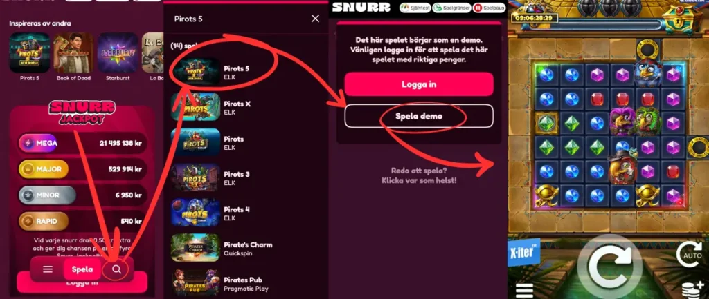 Hur du spelar demospel hos Snurr Casino.